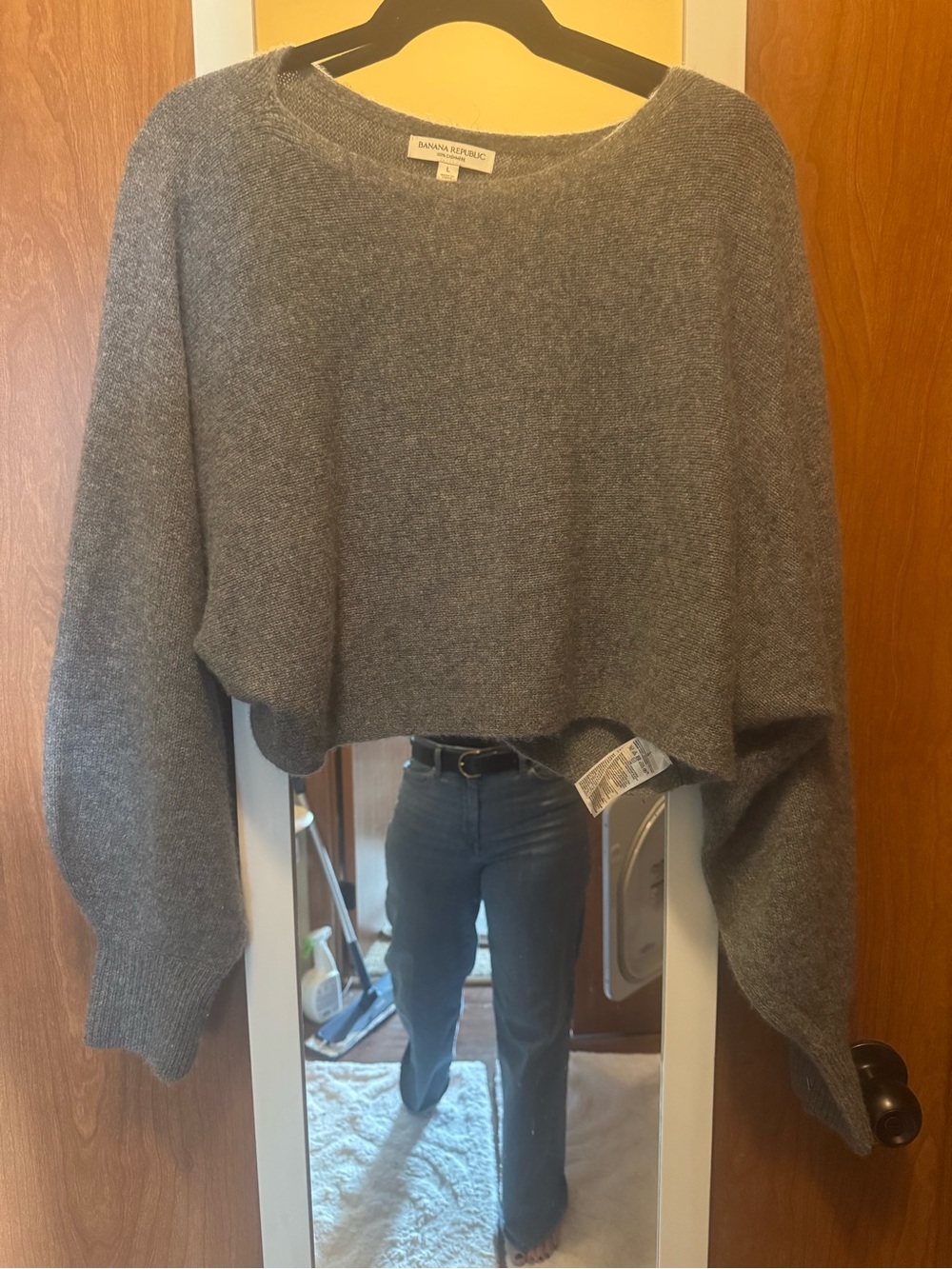 Banana Republic Heather Gray Cropped Crew Neck Sweater
